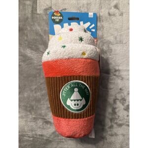 Bark Christmas Gingerbark Latte Dog Toy Squeaky Plush Holiday Coffee Cup Toy 9"